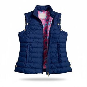 Lilly Pulitzer Women's Navy Blue 2 In 1 Haisley Puffer Jacket Vest  - Sz 6
